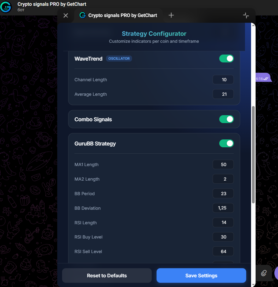 GetChart Bot WebApp Settings